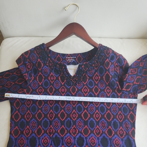 Charter Club Graphic Long Sleeve Blouse in Blue and Purple - Picture 7 of 8